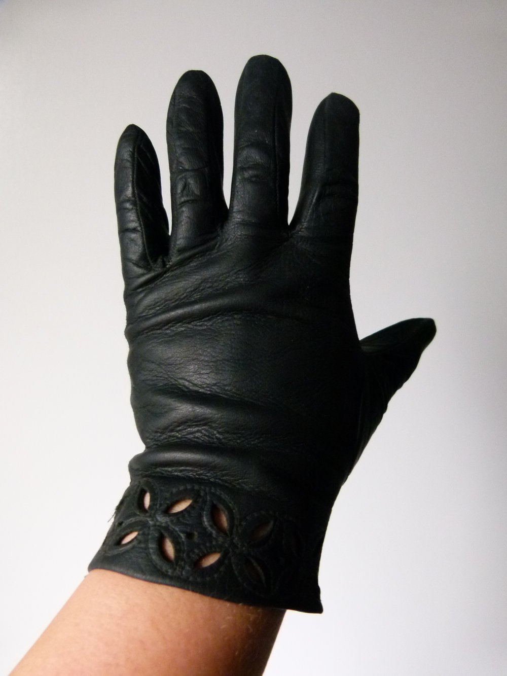 Leder Handschuhe, True Vintage, schwarz, Gothic Retro Boho Rockabilly Mori 60s 50s