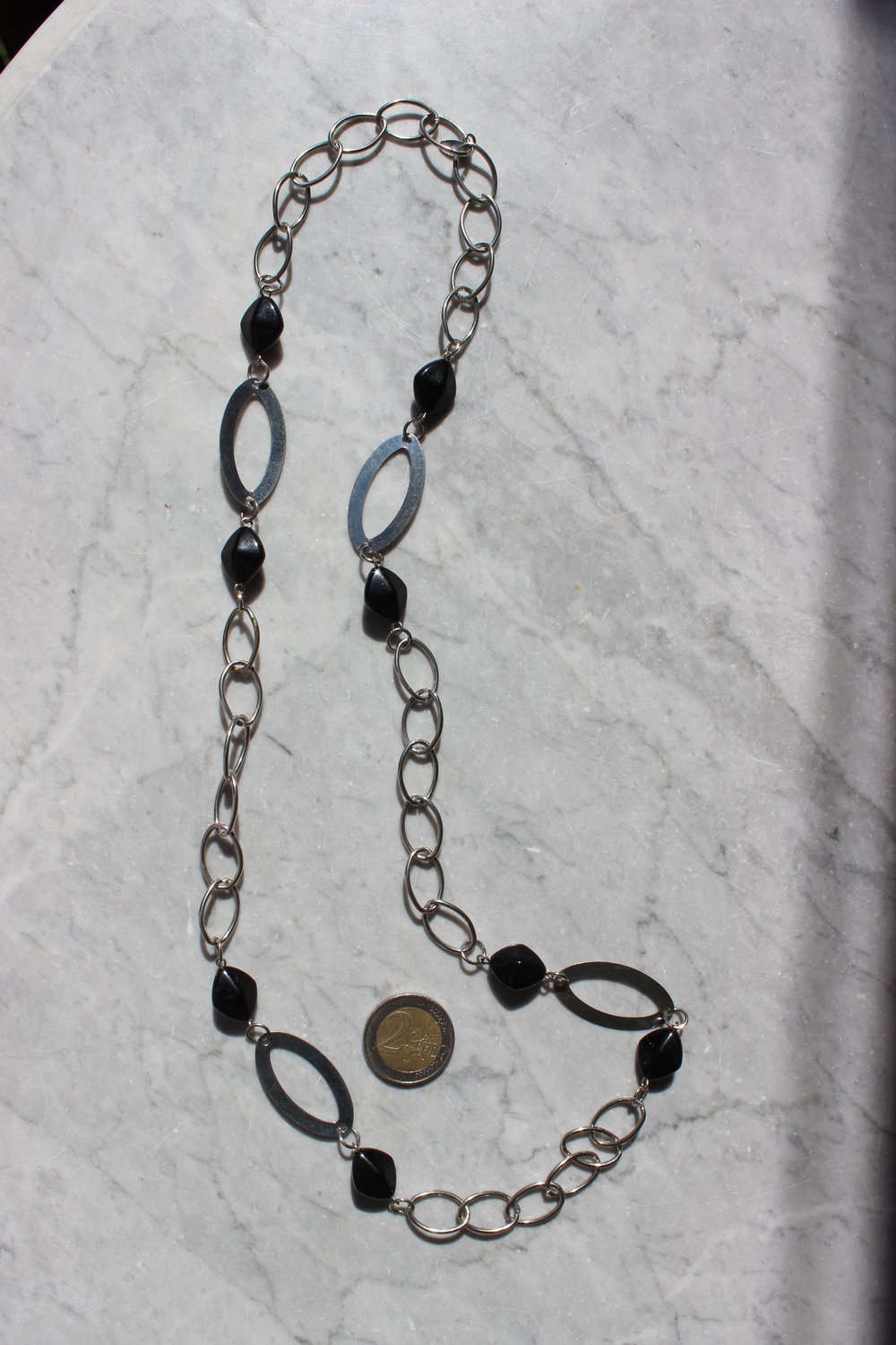 Lange Halskette 80 cm schwarz/silber