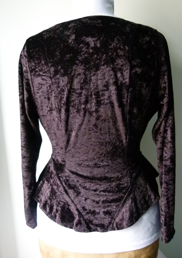 Peplum Mieder Bluse, schwarzer Pannesamt, Gothic Vintage Retro UK England Dark Mori Festlich Festival Velvet