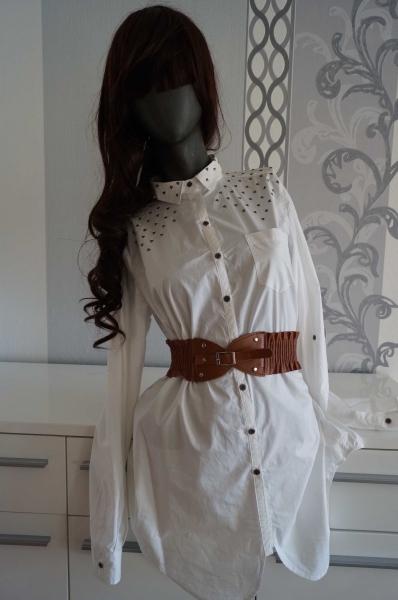 Bluse Lang weiß Nieten ausgez. 40 auch 42 XL L 