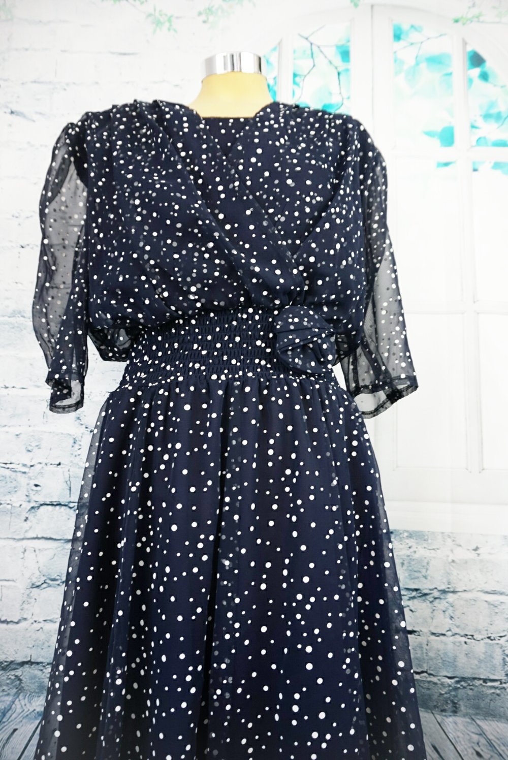 Rokabilly  Punkte  Kleid Dunkelblau  blau schwarz 