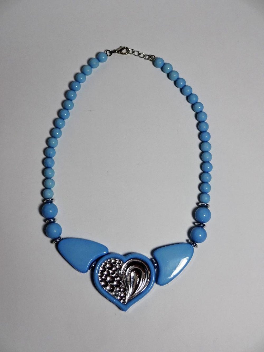 Blaue Statementkette mit Herz Vintage 80er