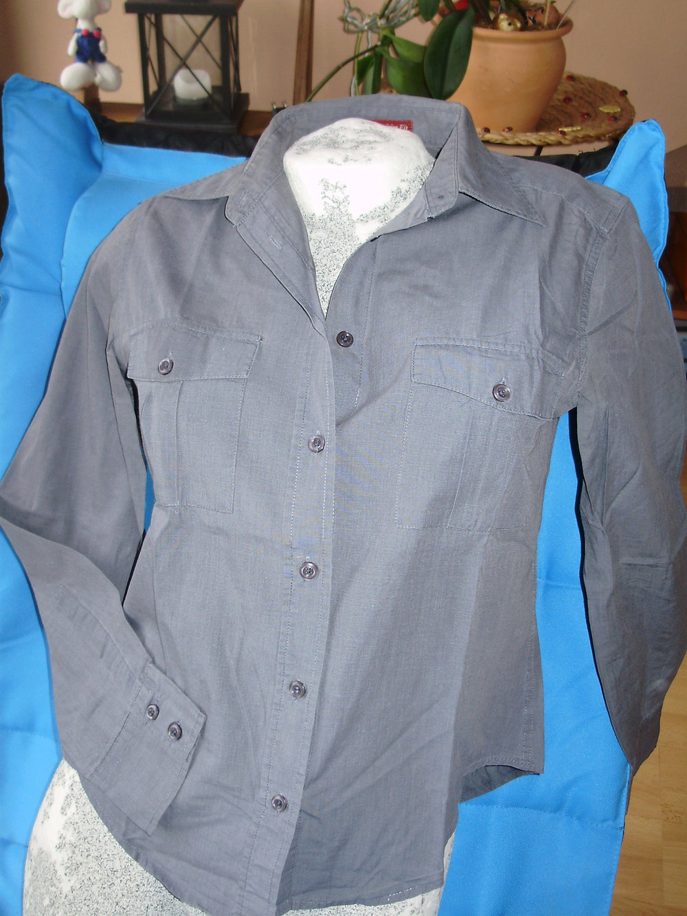H&M Bluse blaugrau Langarm Gr 34 S wie neu