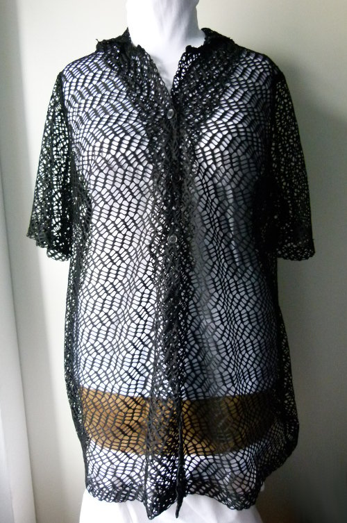 Long Kapuzen Bluse Jacke aus schwarzem Netzstoff, Gothic Boho Mori Emo Metal Alternative Grunge Lagenlook