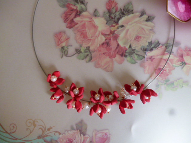 Blüten Kette Perlen handmade neu