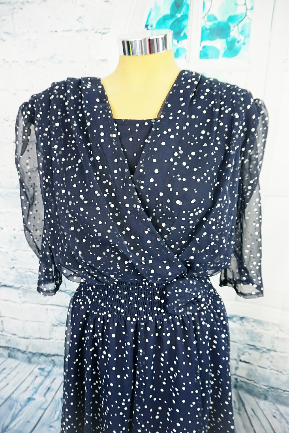 Rokabilly  Punkte  Kleid Dunkelblau  blau schwarz 
