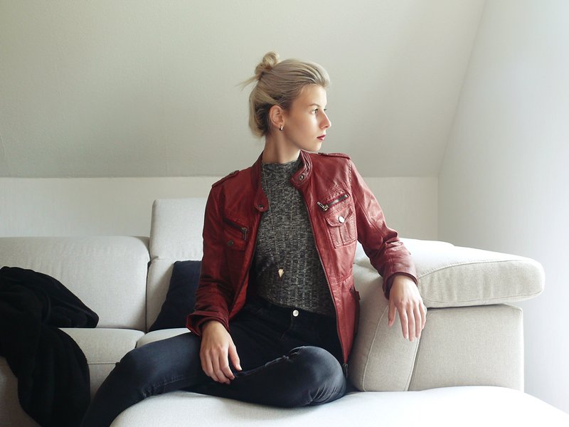 Rote Lederjacke Biker Vintage