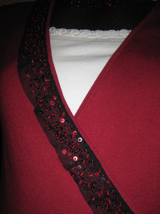 NEU * DESIGNER * Glitzer * Pailletten * Feinstrick * Wickel * Pullover * Strick- Jacke * Cardigan * Gr. 38- 40/ S- M * kirsch- rot *