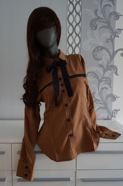 Wunderschöne zweifarbige Bluse Blau Ocker mit Schleife L XL 40 42