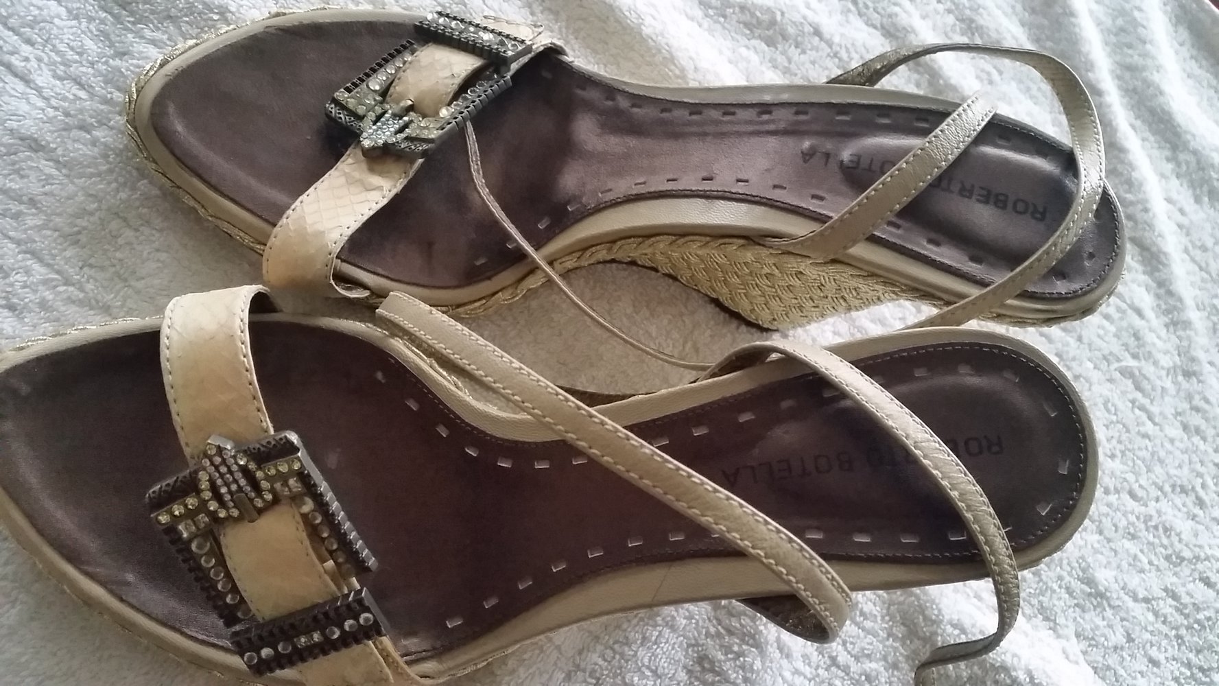 ROBERTO BOTELLA Elegante Luxus Sandalette Riemchen Gr.40 beige/gold Echtleder 