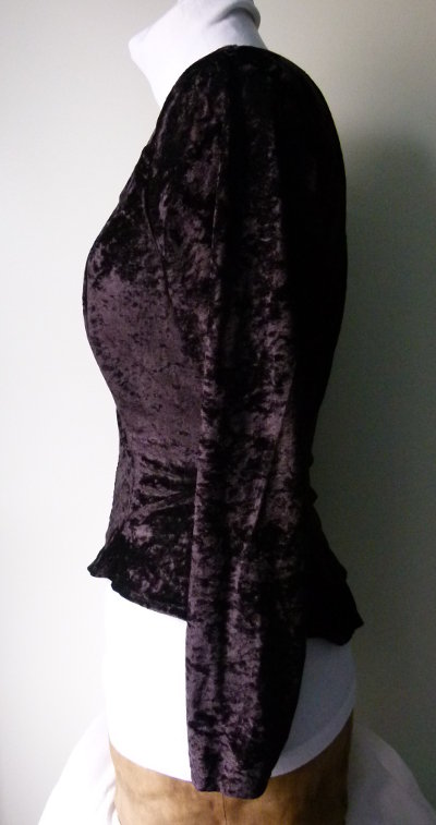 Peplum Mieder Bluse, schwarzer Pannesamt, Gothic Vintage Retro UK England Dark Mori Festlich Festival Velvet