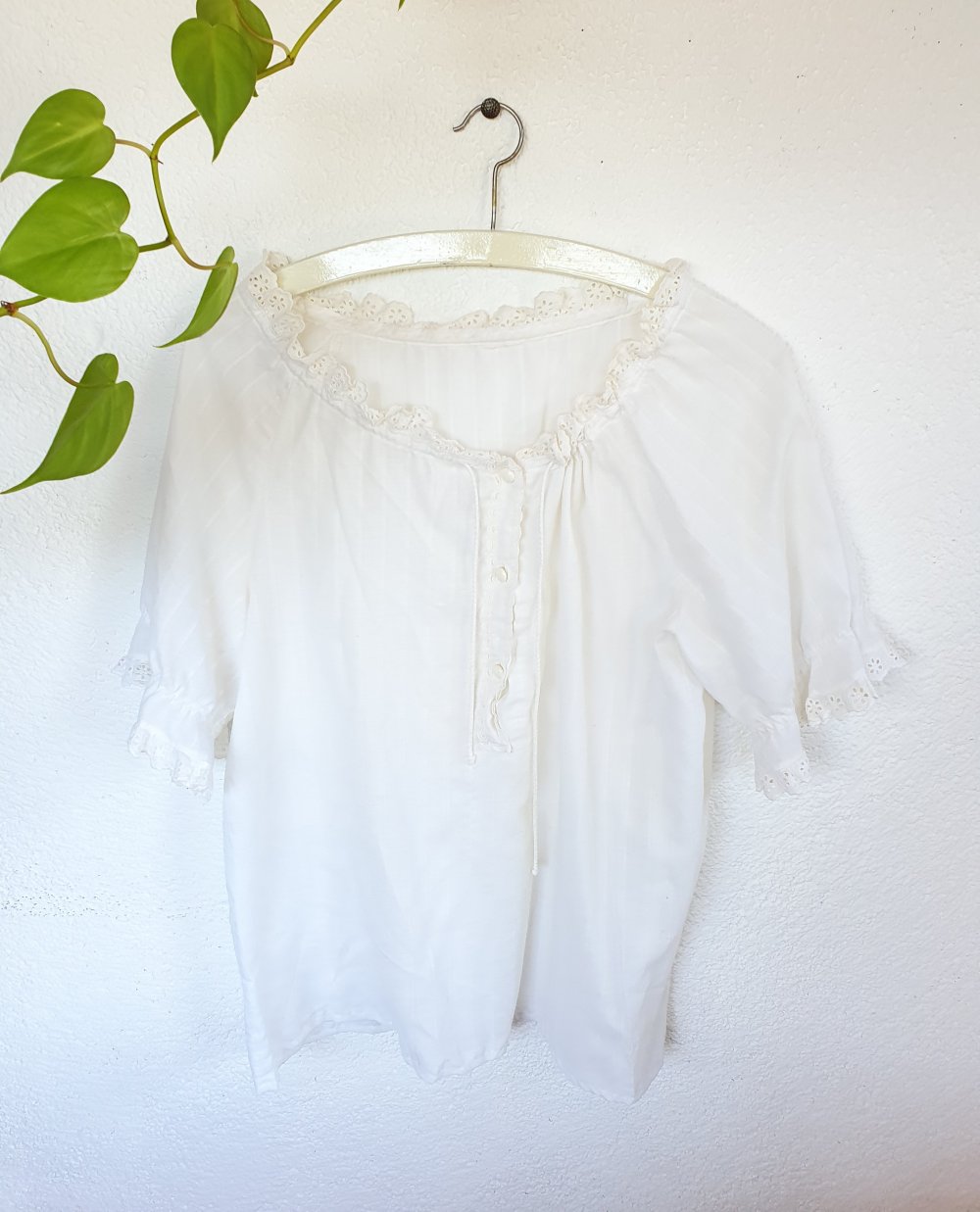 Weiße Vintage-Bluse mit Spitze ca. Größe M