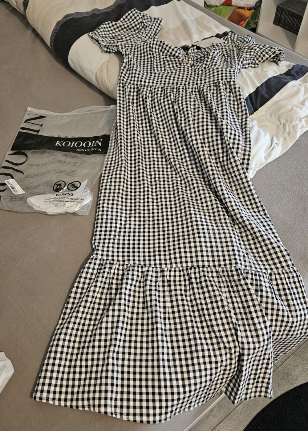Damen Retro Sommerkleid Gr. L (Kojooin) kariert NEU Vintage Midikleid