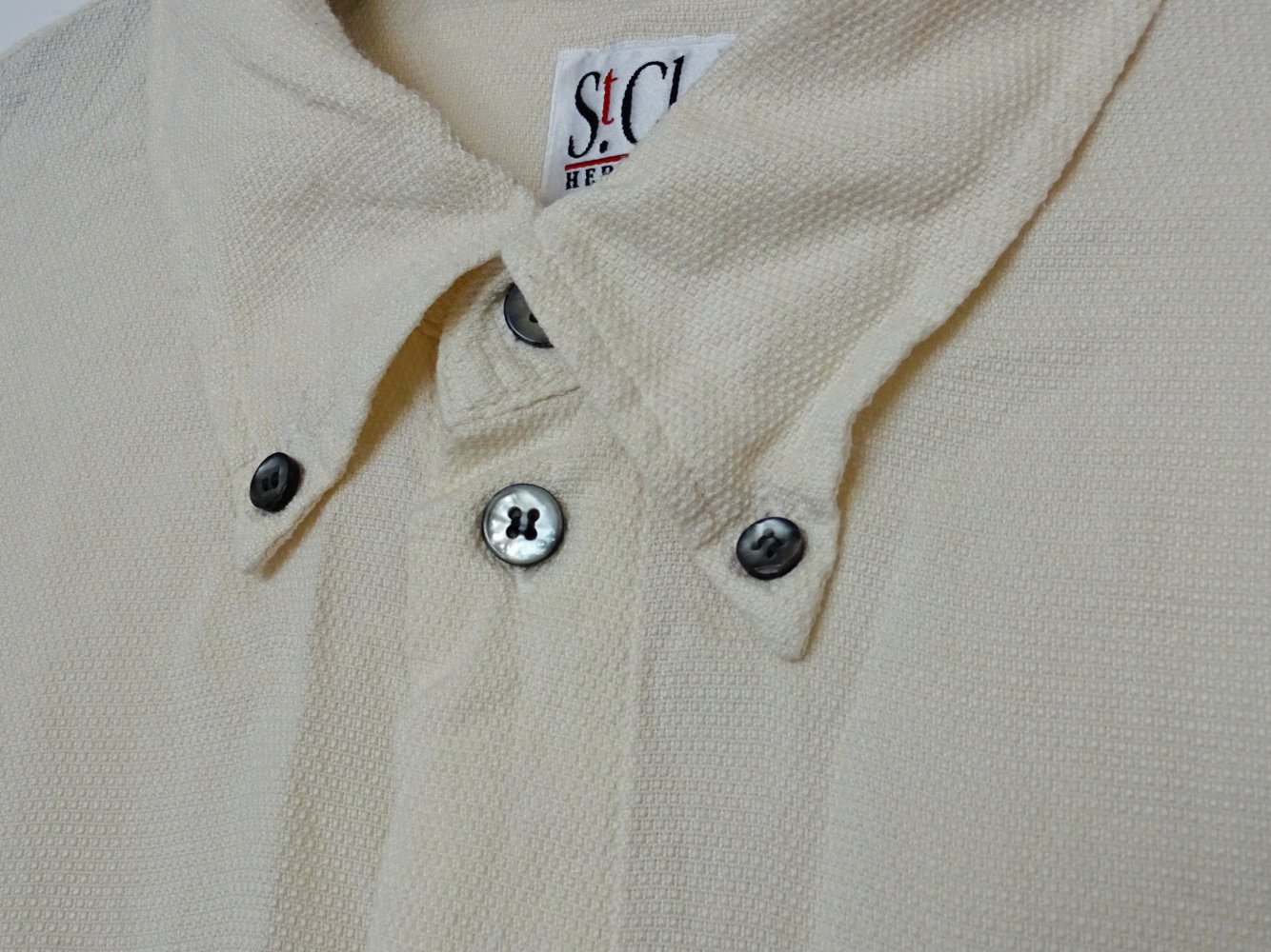 Herrenhemd aus Seide Seidenhemd Ecru Pastell Button-Down Kragen Gr. 44 Kragenweite 43