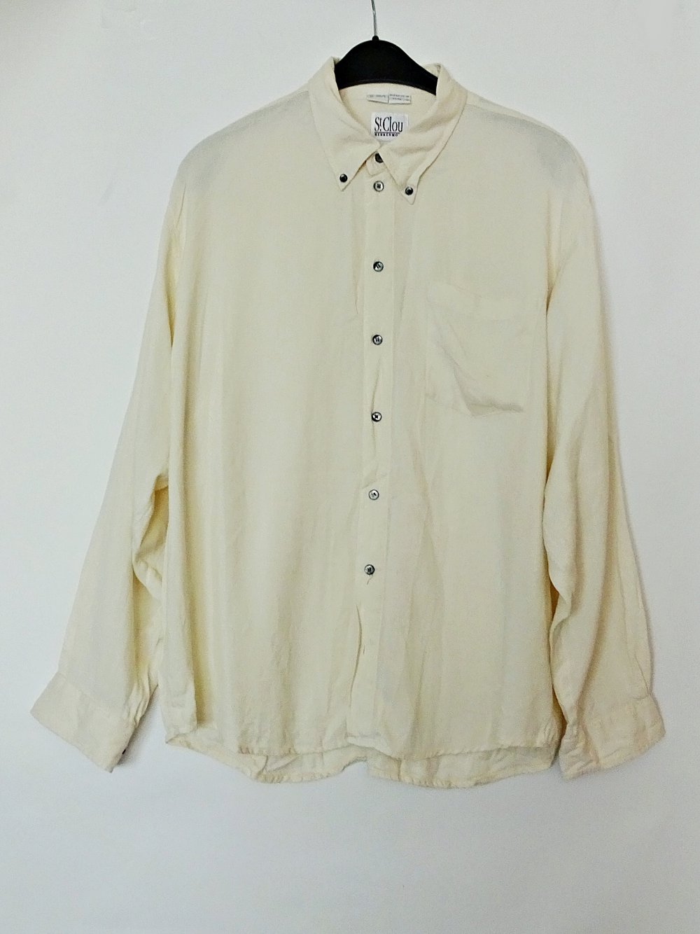 Herrenhemd aus Seide Seidenhemd Ecru Pastell Button-Down Kragen Gr. 44 Kragenweite 43
