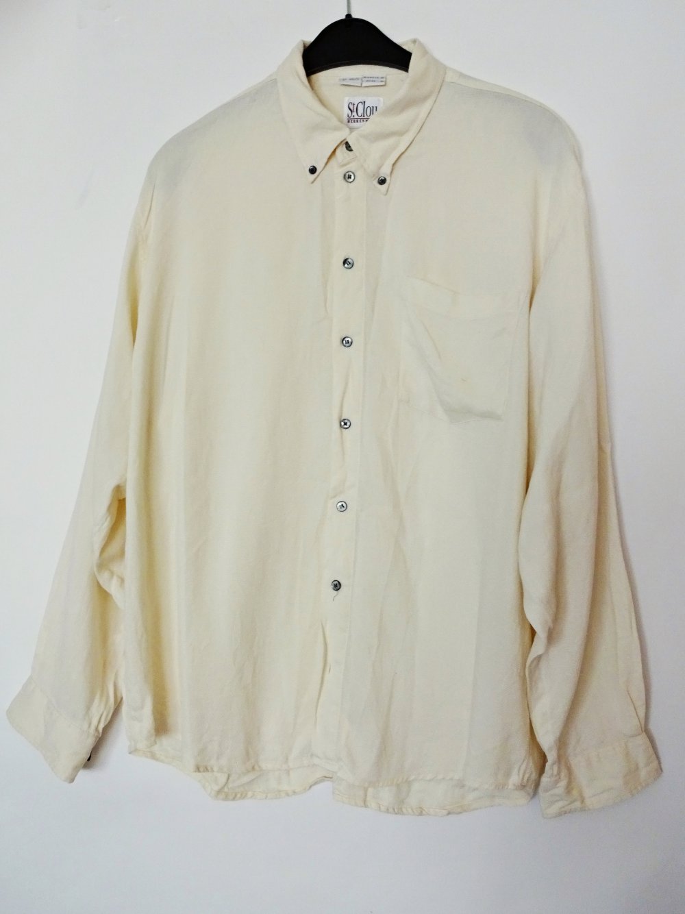 Herrenhemd aus Seide Seidenhemd Ecru Pastell Button-Down Kragen Gr. 44 Kragenweite 43