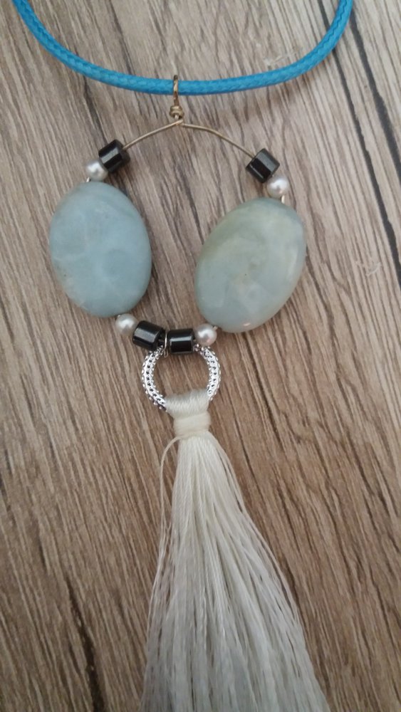 Damen Handmade Edelstein Kette mit Aventurin und Quaste.