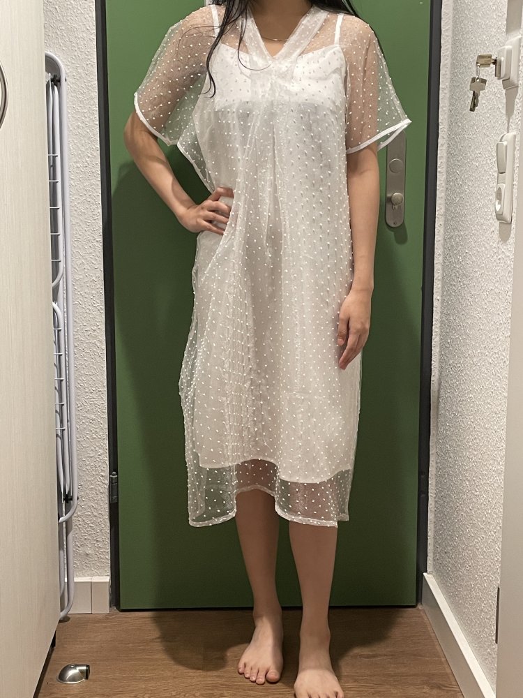 NEU Weiß loses Kleid mit V-Ausschnitt