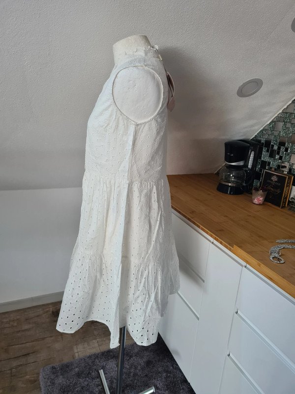 Pieces Kleid Baumwolle mit Lochstickereien Gr. XS - S weiß Neu €50