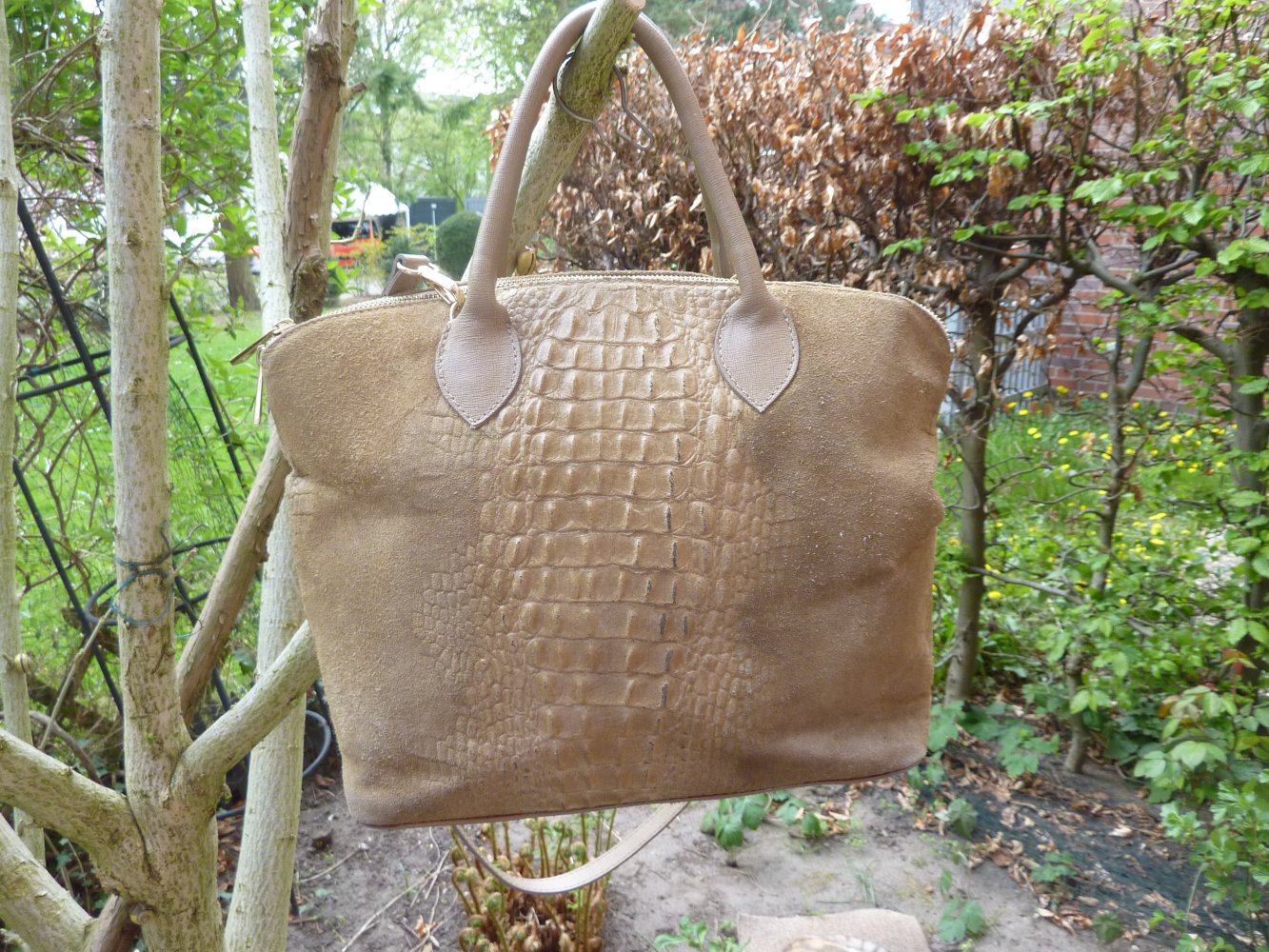 Vera PelleTasche Handtasche echt Leder camel Shopper Krokooptik