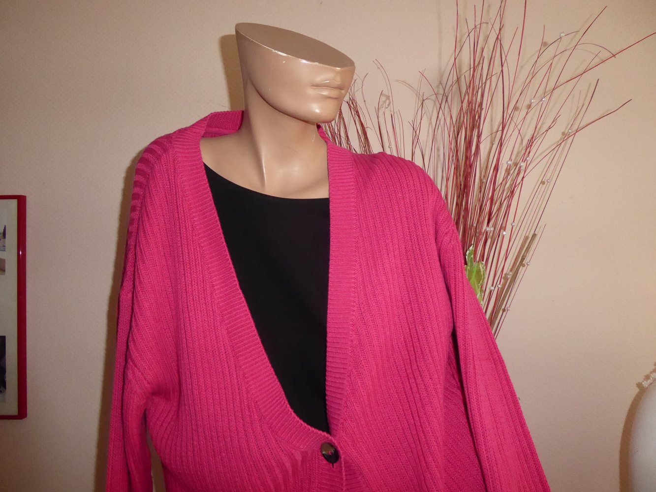 Damen Strickjacke lang bonprix NEU 44 46 pink rosa Baumwolle Cardigan Grobstrick Longcardigan Longstrickjacke