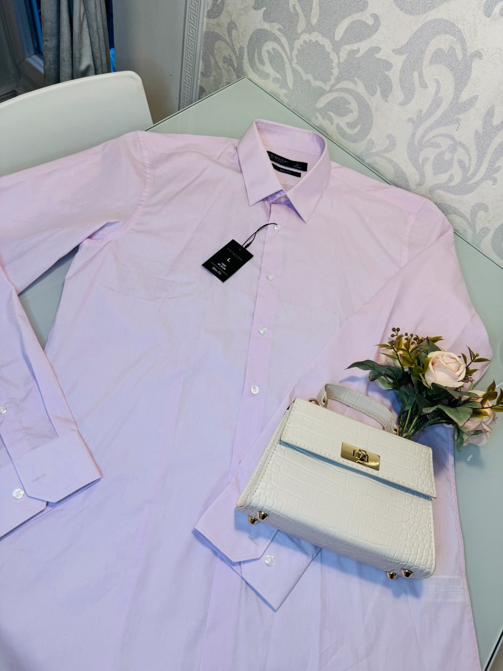 Schönes Herrenhemd Hemd Herren Neu Rosa Slim Fit Langarm Knöpfe Geknöpft L 