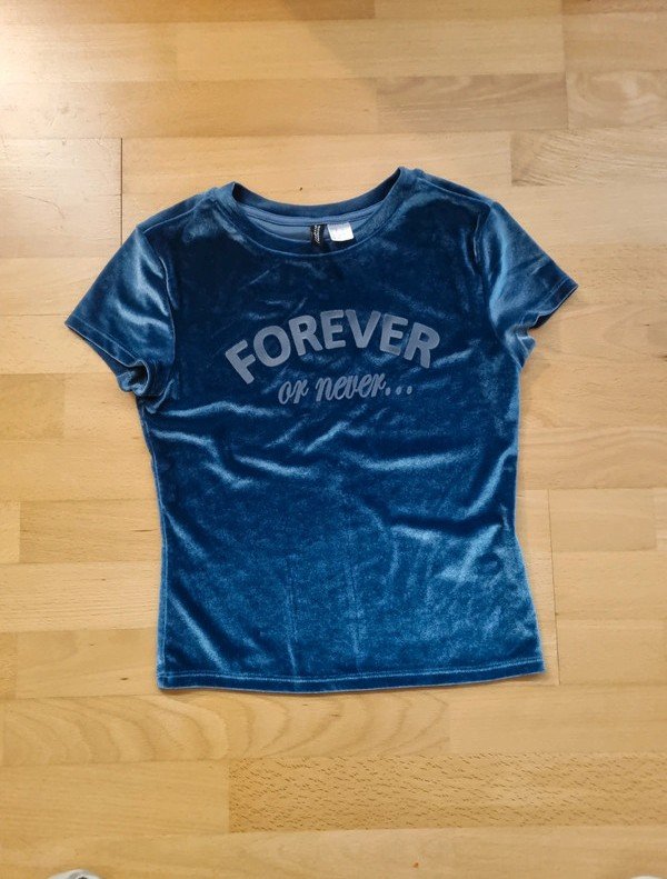 Top samt t-shirt mit Schrift vorne