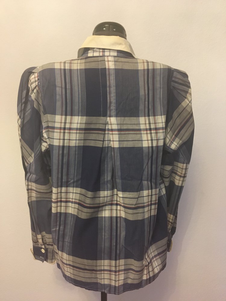 Vintage - Hemd / Hemdbluse kariert, blau weiß rot - Gr. 38 / M