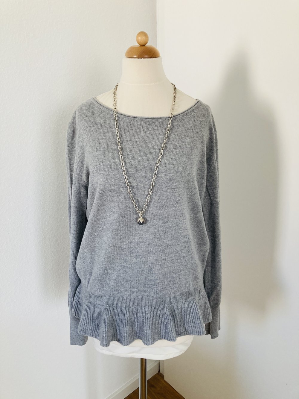 Taifun Pullover grau Peplum M