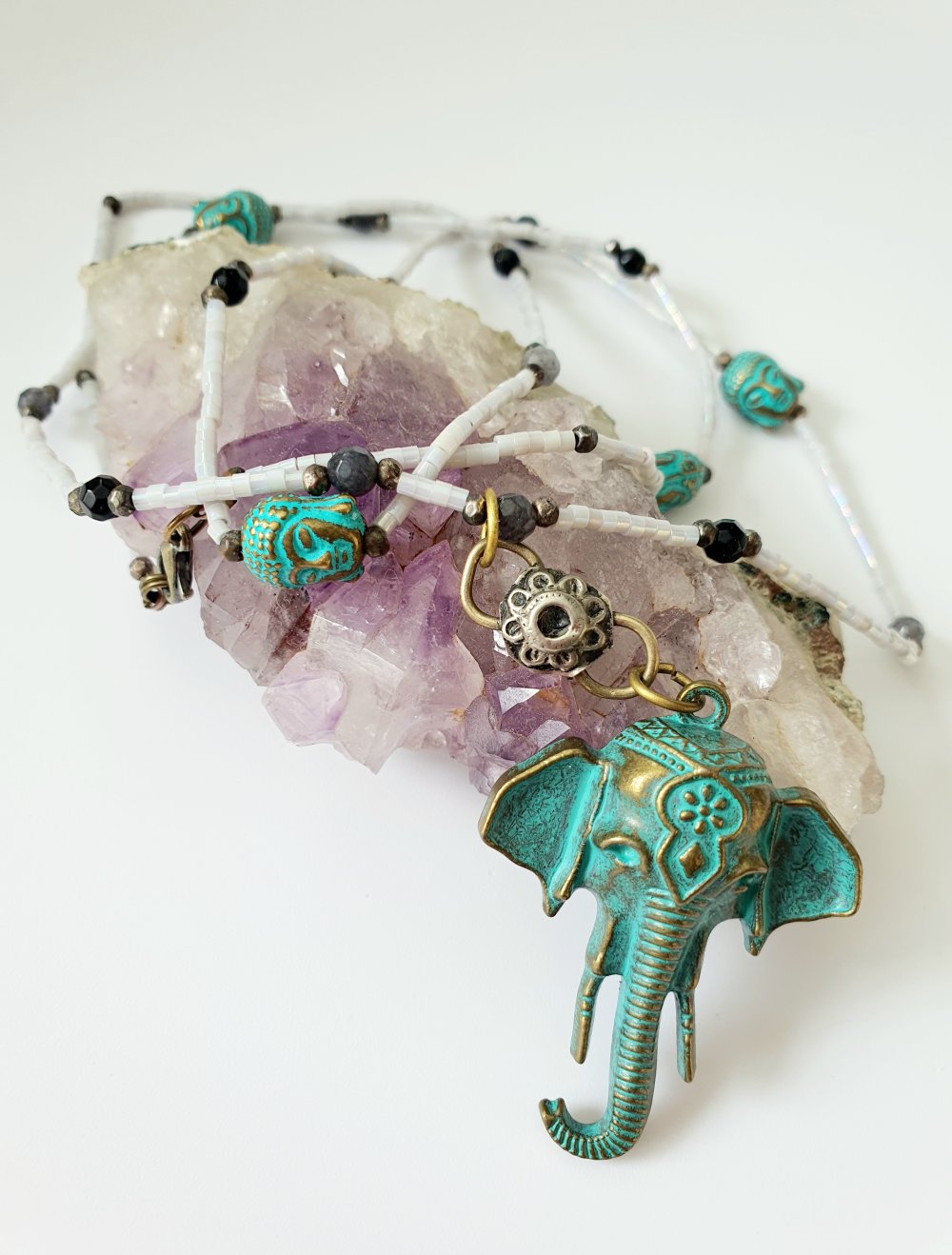 Ganesha Glückskette Perlmutt Onyx Achat Ibiza