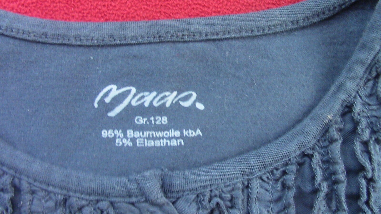 Mädchen Tshirt Maas Natur kurz dunkelblau Rüschchen Gr. 128