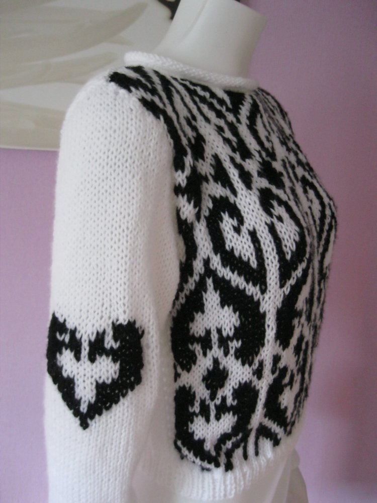NEU Strickpullover mit Jacquardmuster Handmade schwarz/weiß S-L
