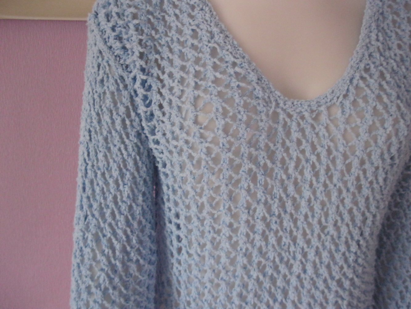 NEU Strickpulli Netzoptik Handmade Unikat Hellblau Viskose S-L
