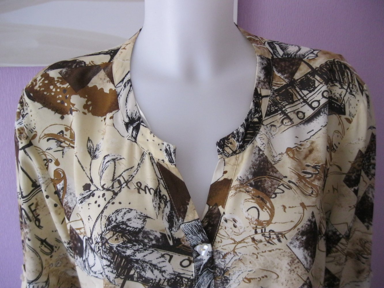  Bluse # Laura Torelli # 3/4-Arm # gemustert # Braun/Beige # 44