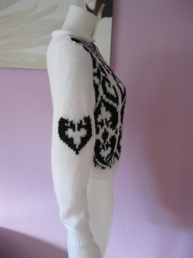 NEU Strickpullover mit Jacquardmuster Handmade schwarz/weiß S-L
