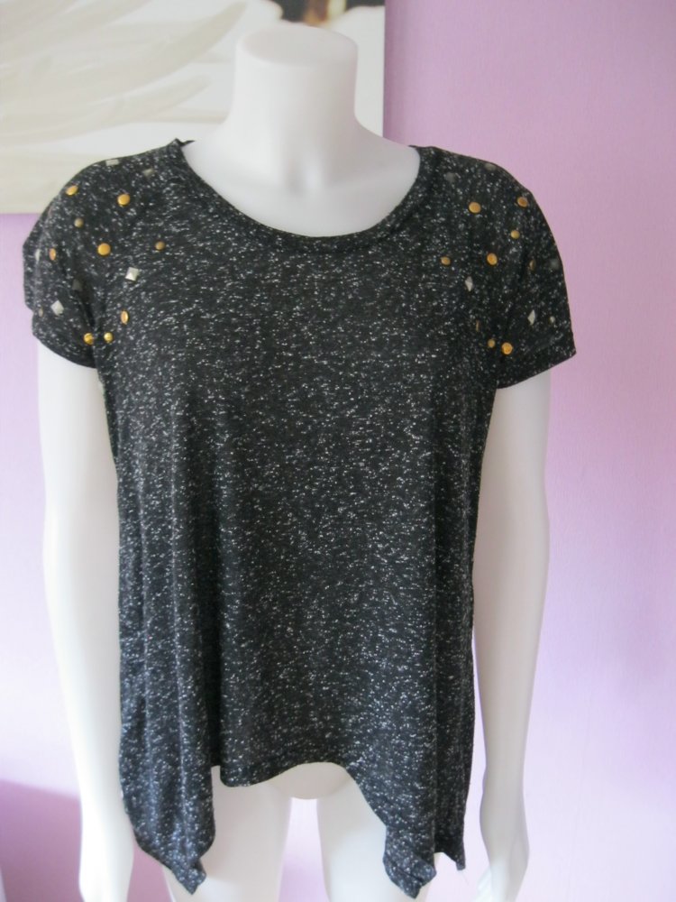 T-Shirt # Pull&Bear # Schwarz meliert # Nieten # L