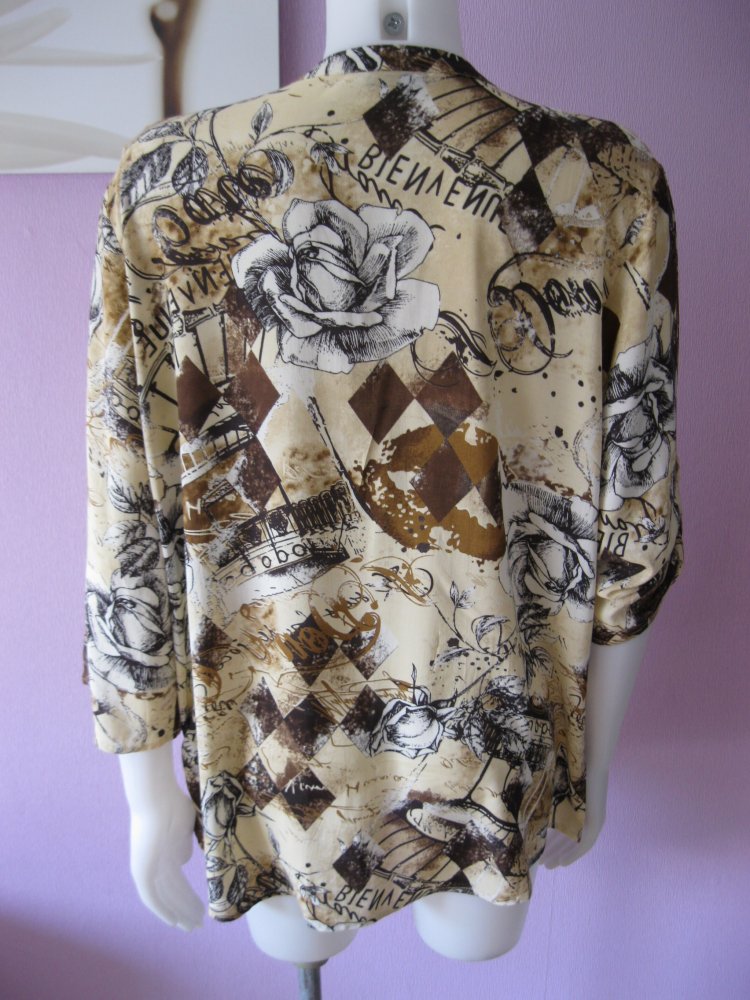  Bluse # Laura Torelli # 3/4-Arm # gemustert # Braun/Beige # 44