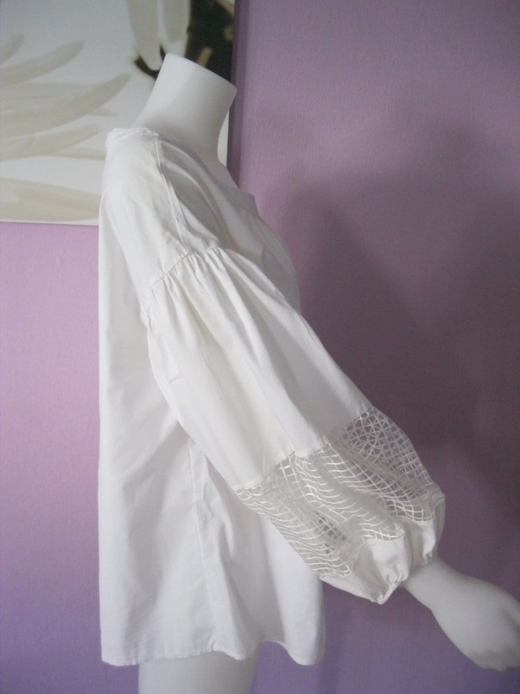Bluse # Route 28 # Schlupfbluse # Netz # Baumwolle # Weiß # L