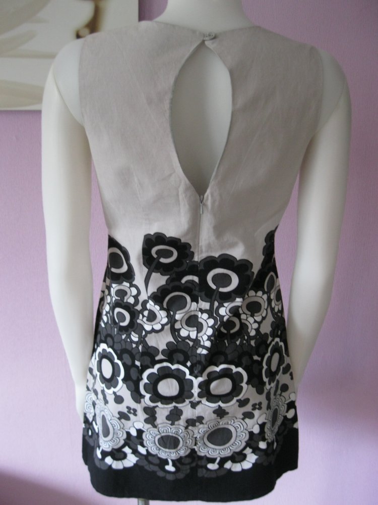 Trägerkleid # H&M # Sommerkleid # Blumen #  Muster # 100% Baumwolle # Grau/Schwarz/Weiß # 36