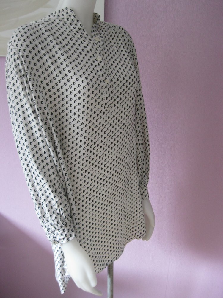 H&M Bluse/Tunika 3/4-Arm Hahnentritt-Muster Creme/Schwarz 100% Viskose 40