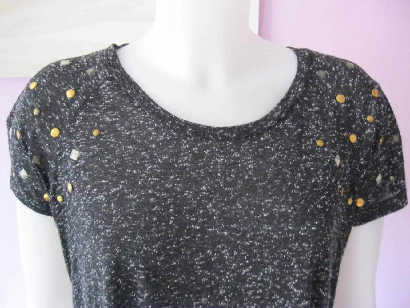 T-Shirt # Pull&Bear # Schwarz meliert # Nieten # L