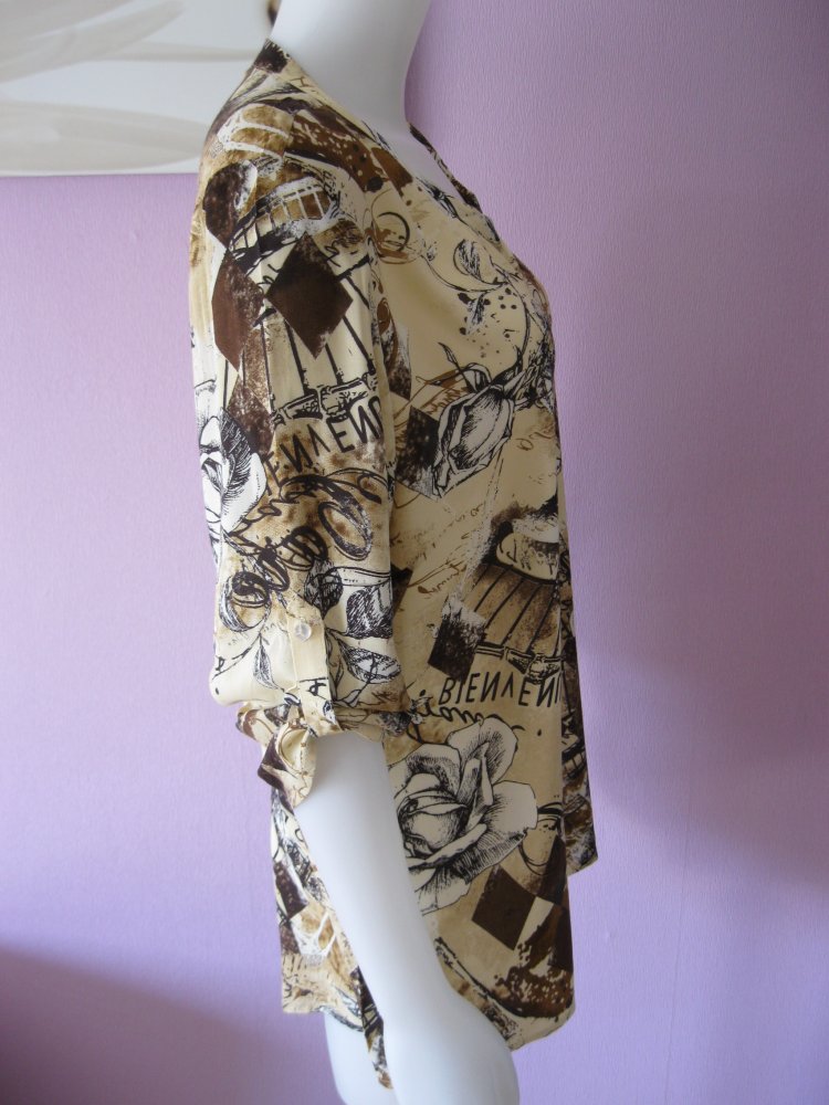  Bluse # Laura Torelli # 3/4-Arm # gemustert # Braun/Beige # 44