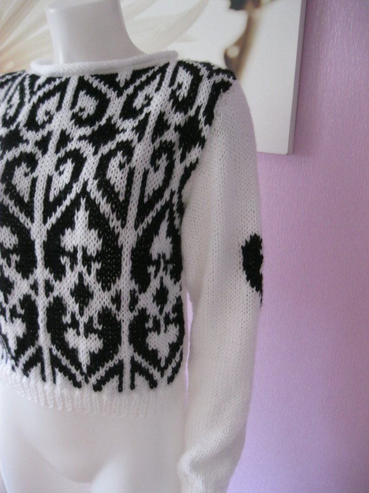 NEU Strickpullover mit Jacquardmuster Handmade schwarz/weiß S-L