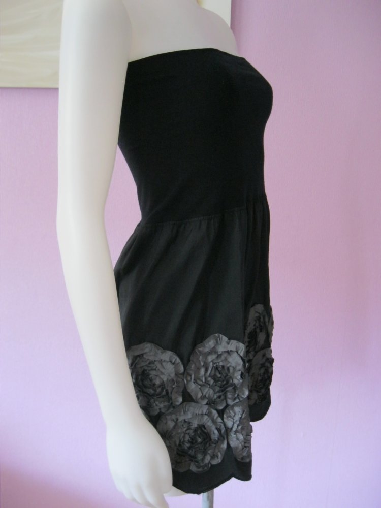 Bandeau-Kleid/Rock schwarz Blumen Applikation S/M