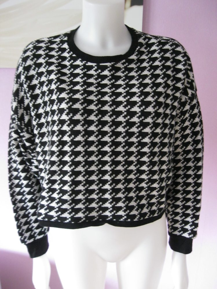 Bershka Strickpulli Hahnentrittmuster Schwarz/Weiß S / Oversize