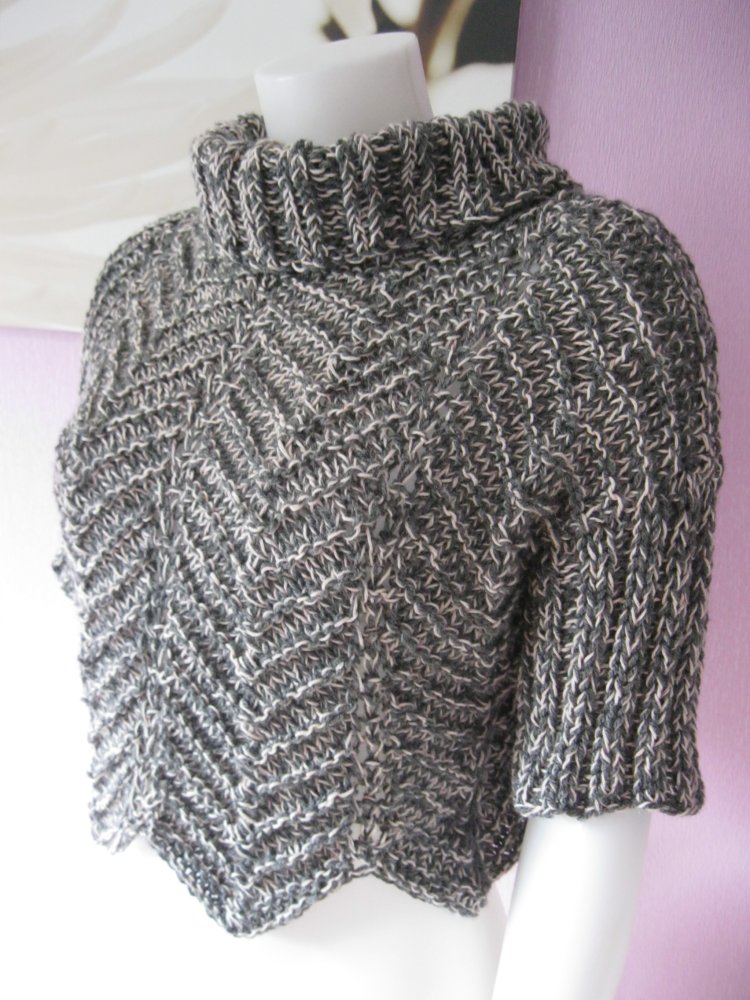 NEU Handmade Kurzampulli Rollkragen Schurwolle Grau meliert S-XL