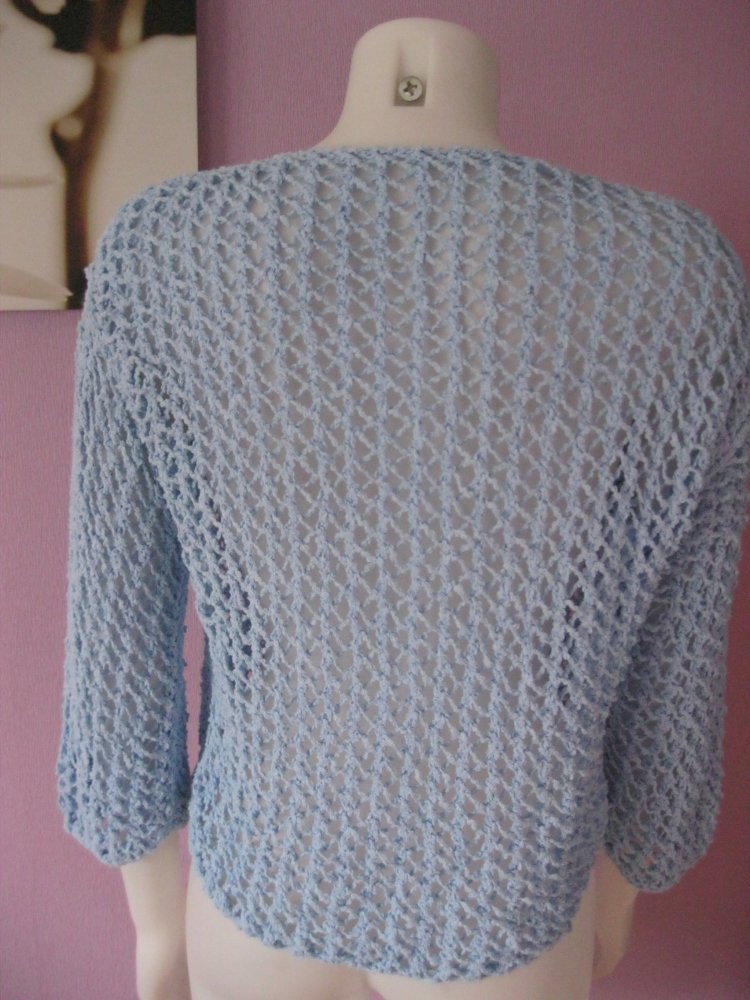 NEU Strickpulli Netzoptik Handmade Unikat Hellblau Viskose S-L