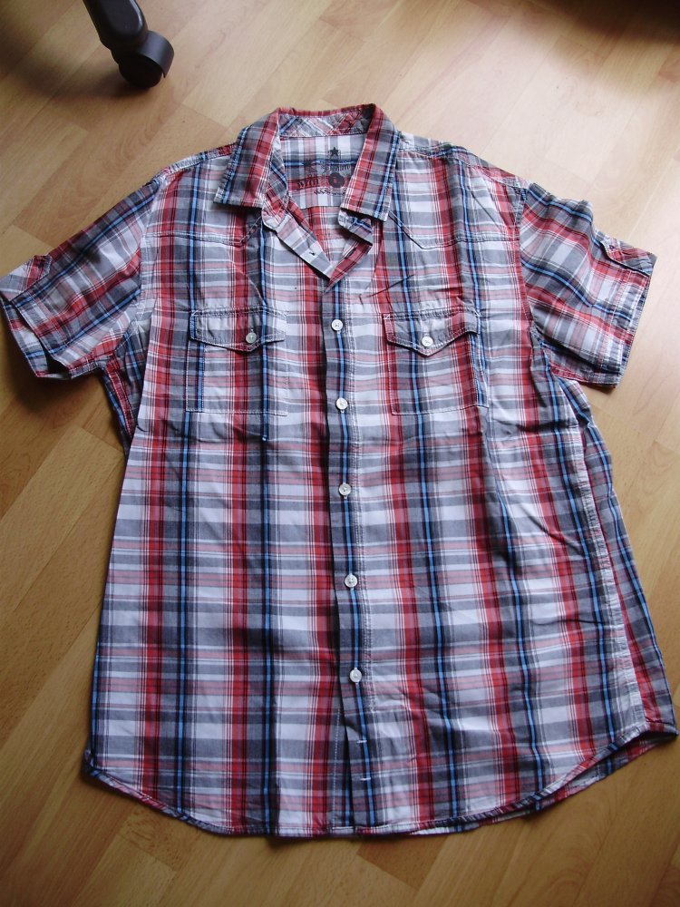 Tom Tailor Hemd KA Karos rot grau weiß blau L