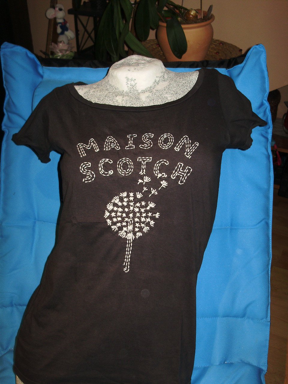 Maison Scotch Shirt braun dunkel mit Pusteblumen-Stickerei Gr 1 ca M / 38