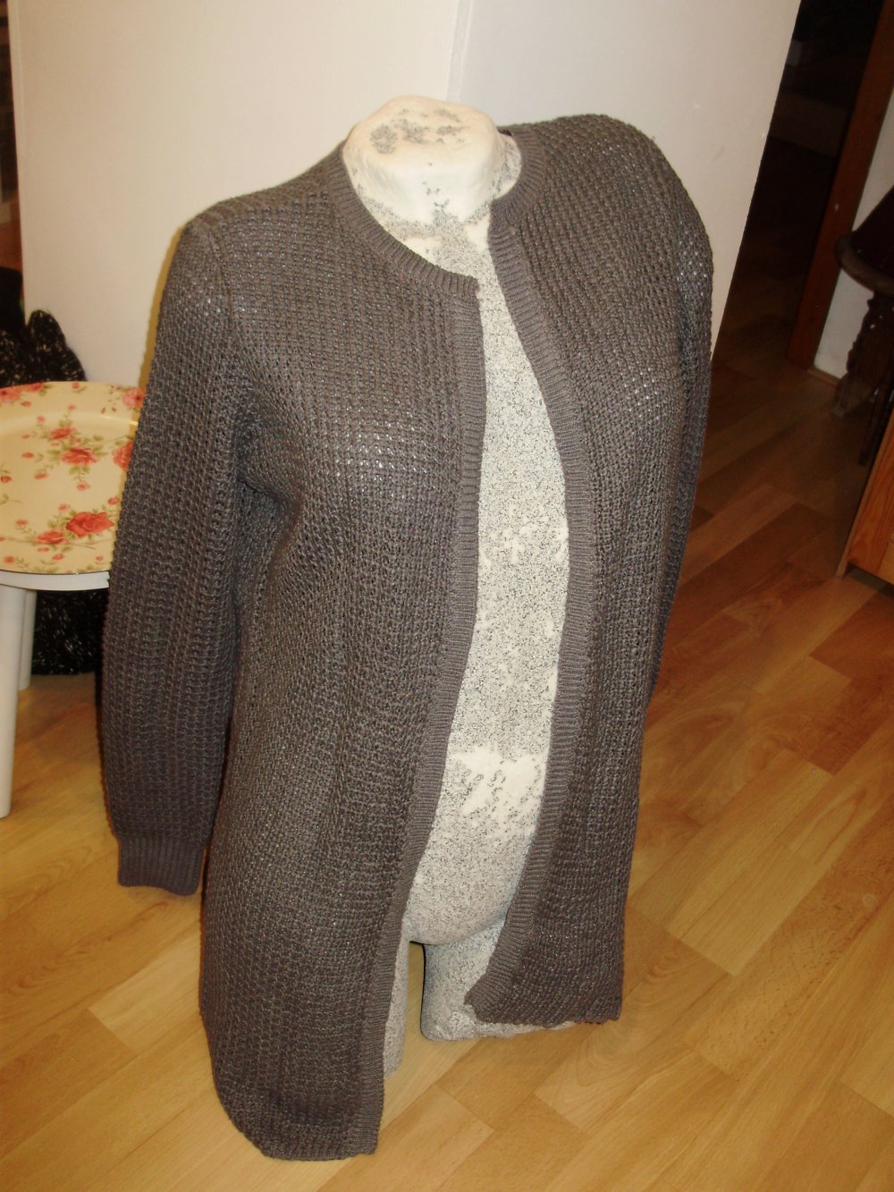 Strickmantel dunkelgrau Muster Gr 36/38 wie neu